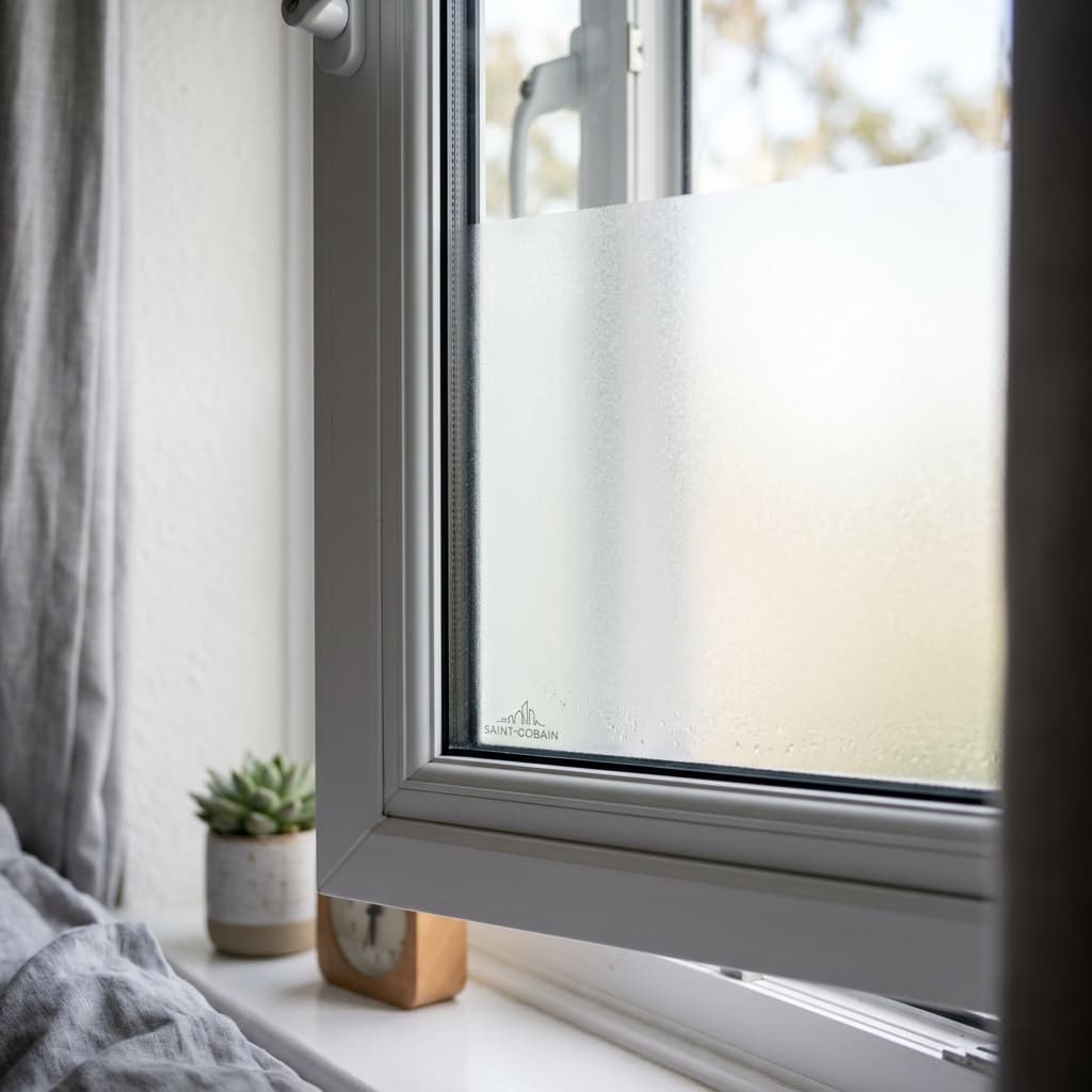 Frosted privacy glass on uPVC bedroom window
