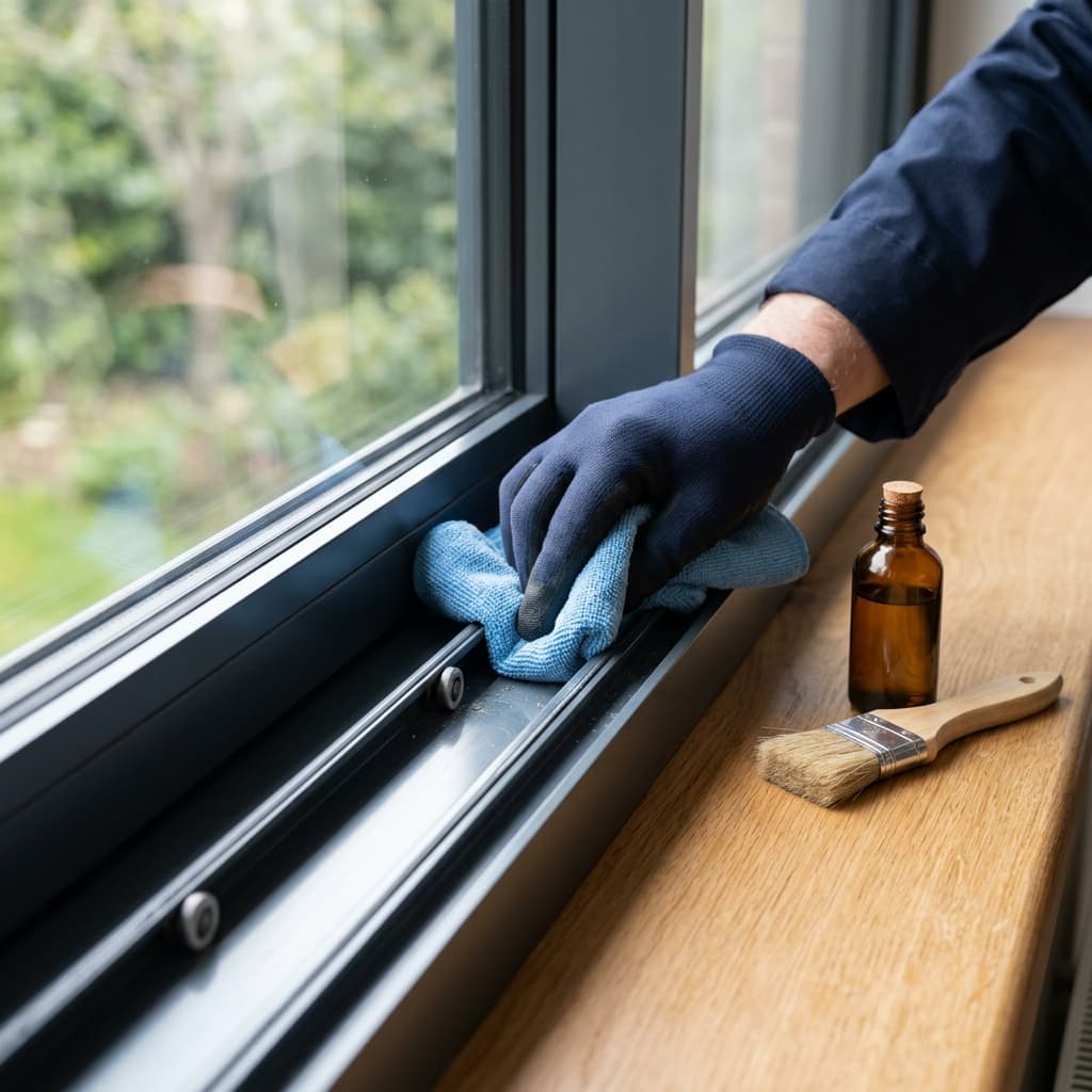 Cleaning the bottom track of a modern sliding window