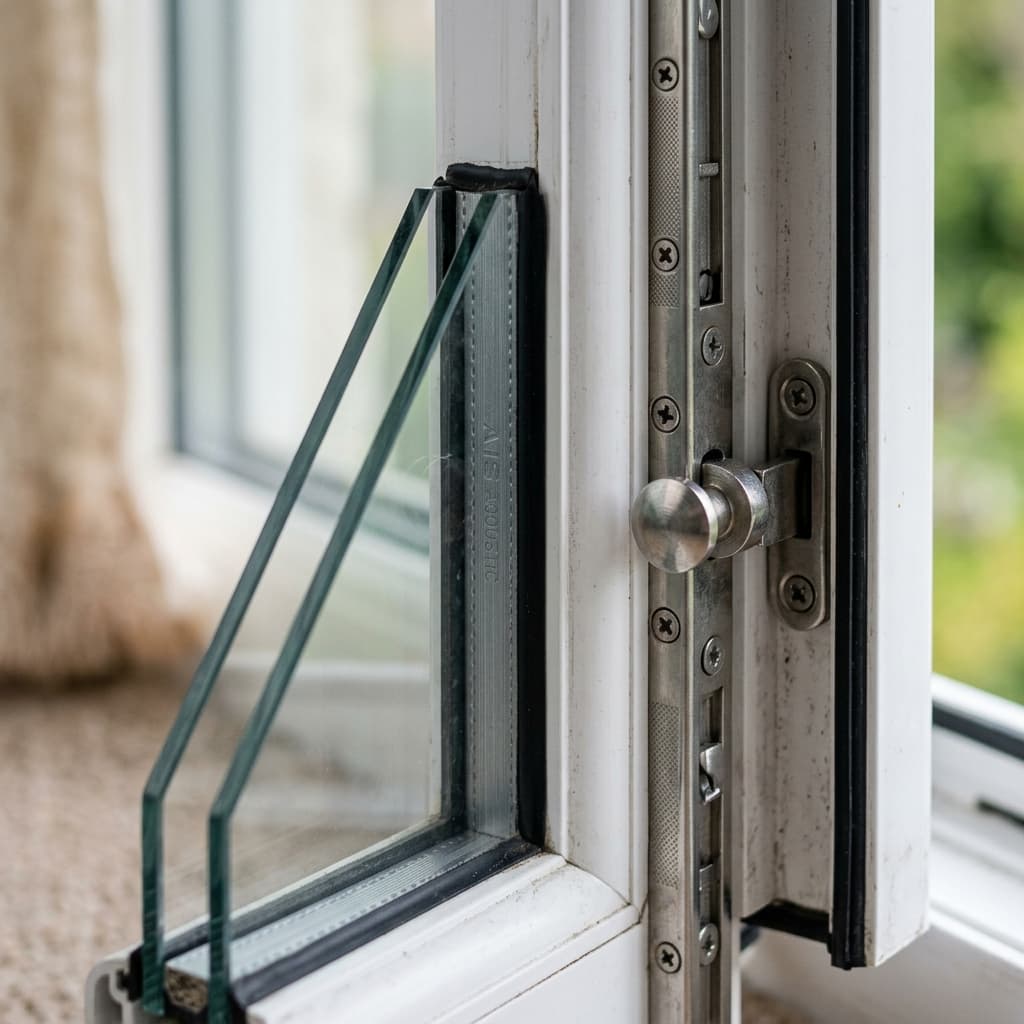 Double-glazed glass and multi-point lock on uPVC casement window