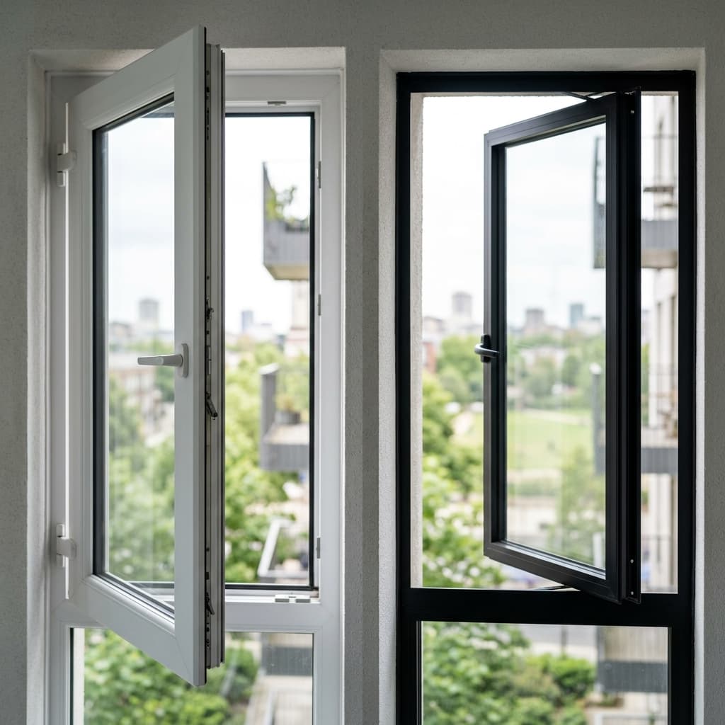 Side-by-side comparison of uPVC and aluminium casement windows