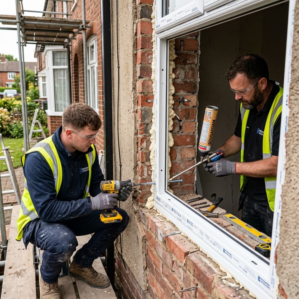 Professional uPVC window frame installation and anchor fixing