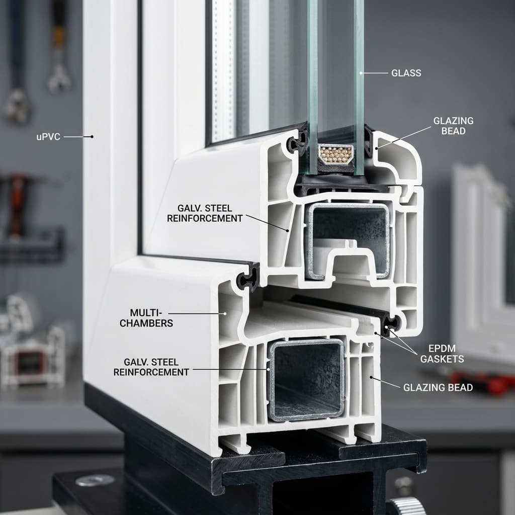 uPVC window profile system cutaway specification