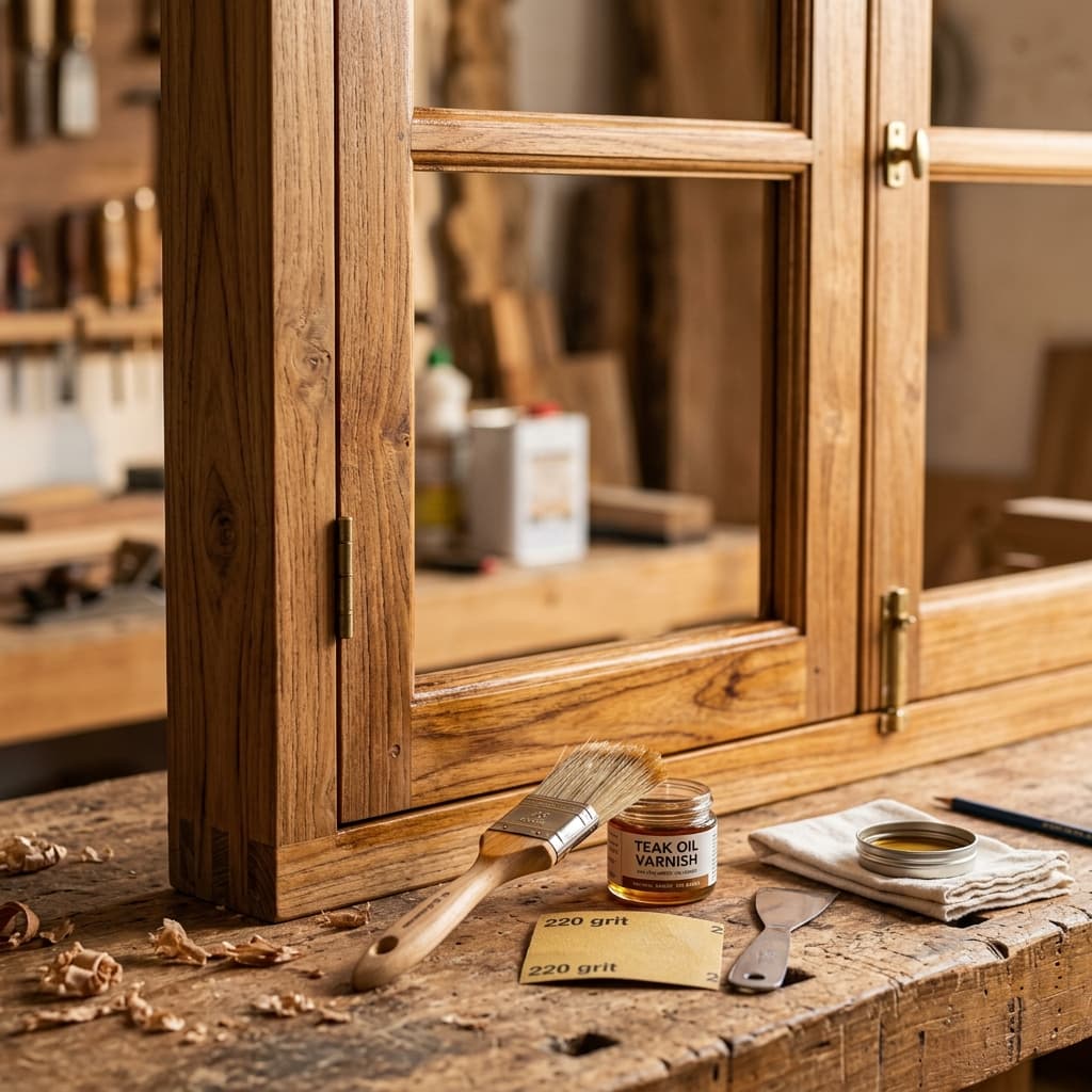 Traditional teak wood window maintenance and refinishing