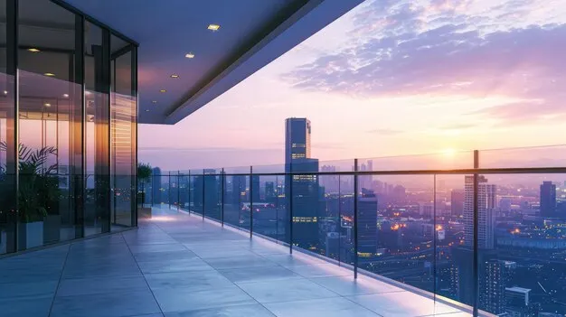 Ultra-modern residential frameless glass balcony railing with sea views