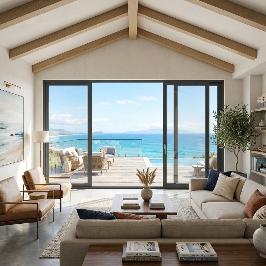 uPVC sliding doors in seaside luxury villa
