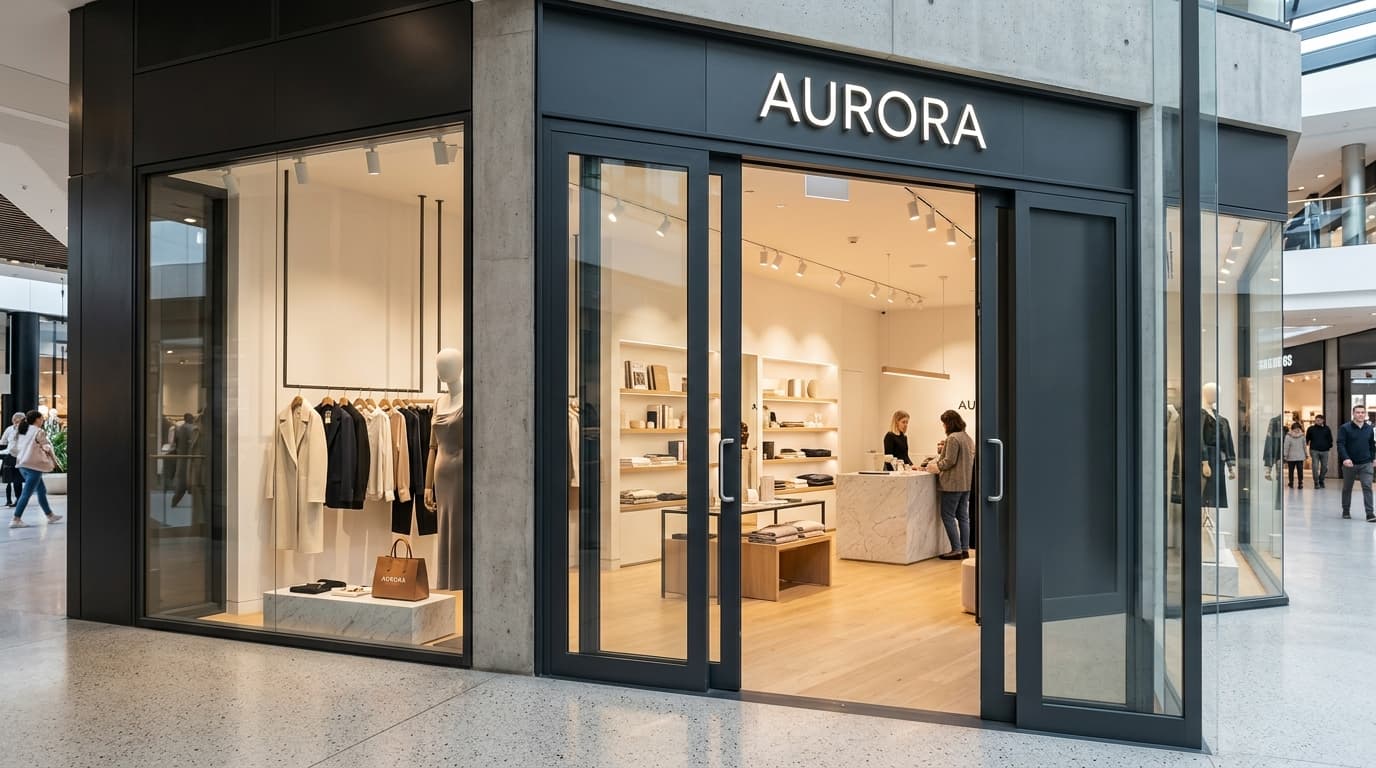 Retail store front with uPVC display windows and sliding doors