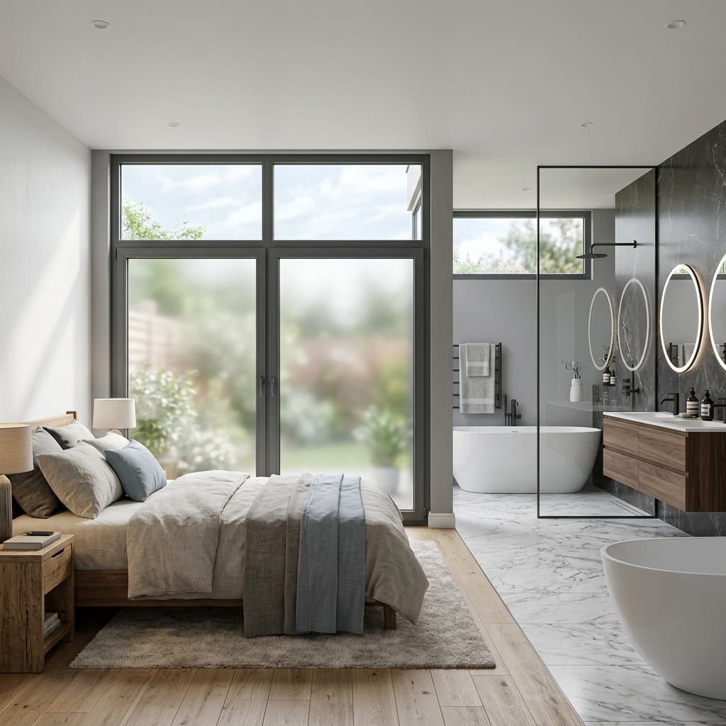 Frosted privacy and laminated acoustic glass in uPVC windows