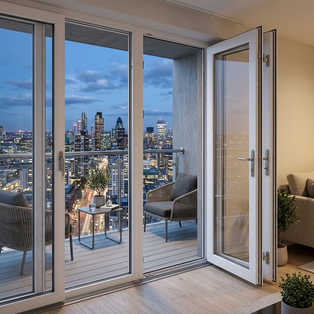 High-rise apartment balcony uPVC sliding and French doors