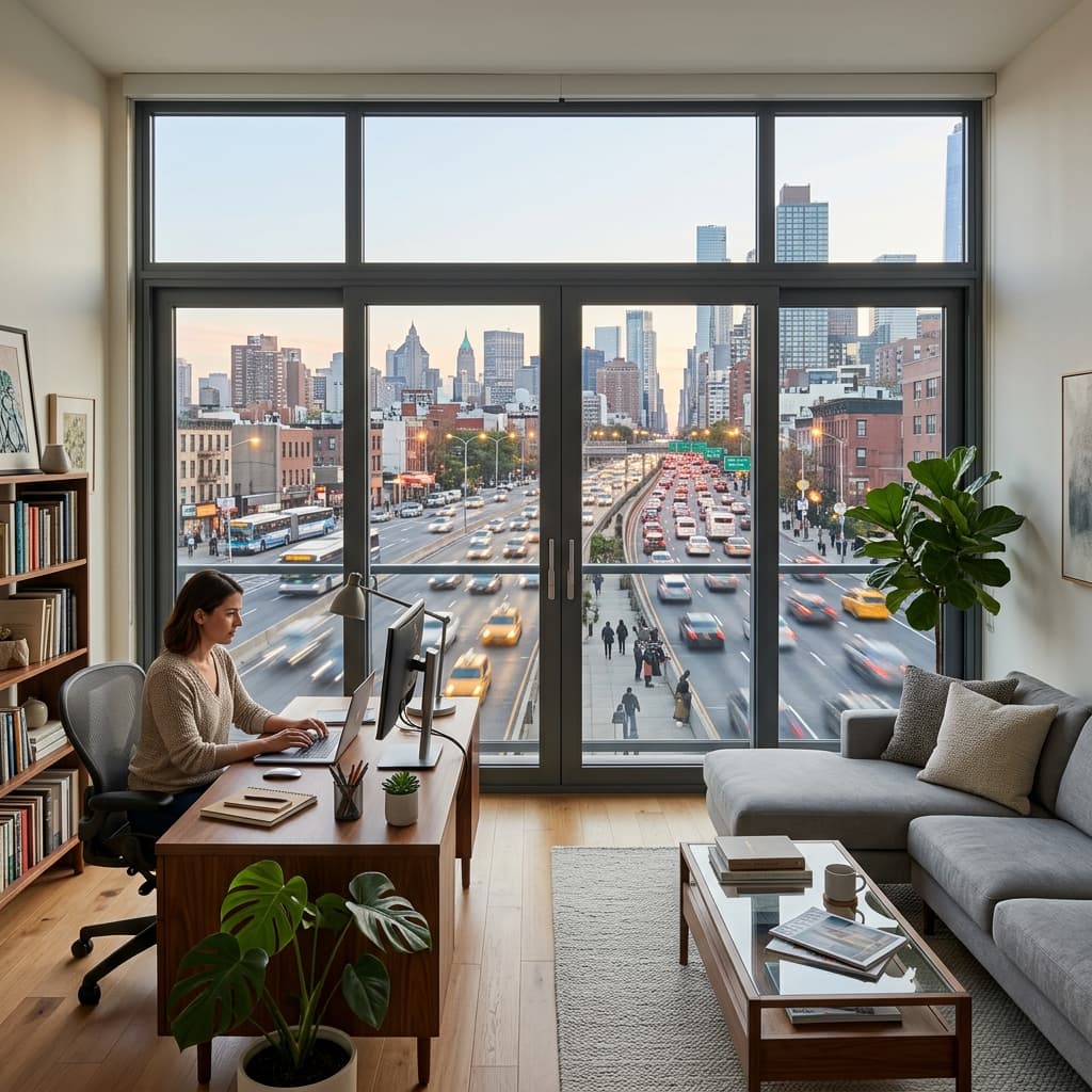 Quiet home office with soundproof uPVC sliding windows