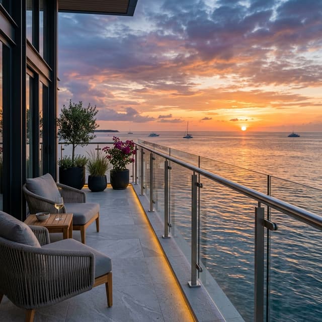 Mixed material glass and metal railing