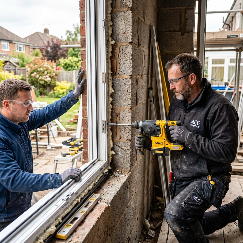 Professional uPVC window frame anchor installation