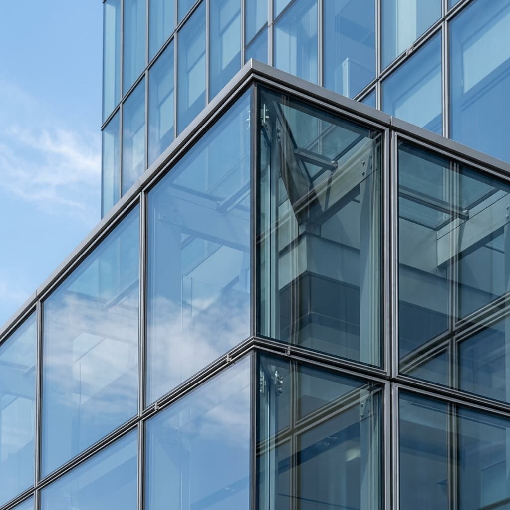 Towering structural glass wall glazing seamless facade