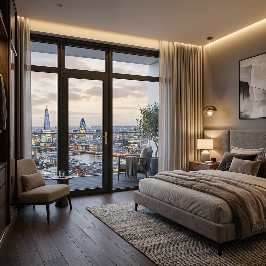 Modern high-rise bedroom with uPVC windows