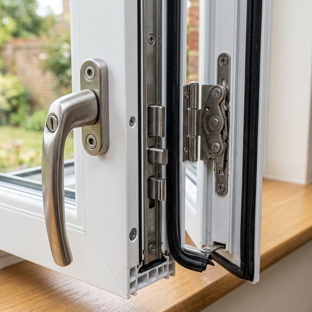 Multi-point locking mechanism on uPVC window frame