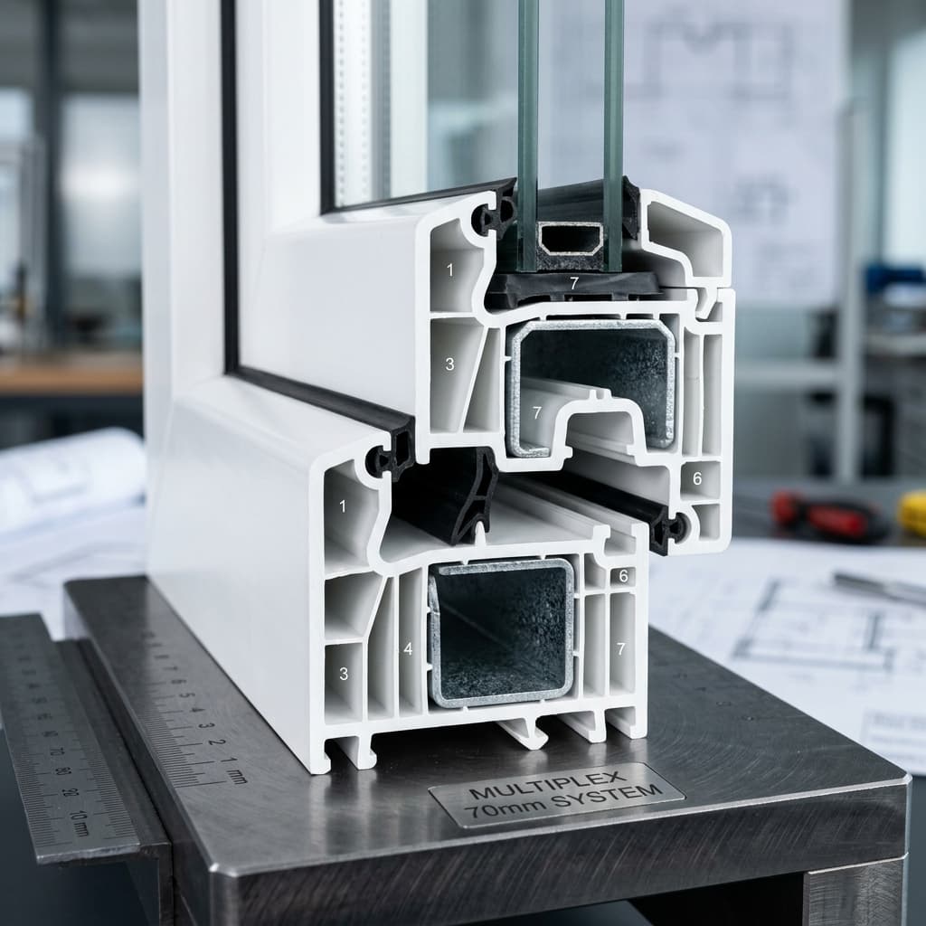 uPVC profile cross section with steel reinforcement