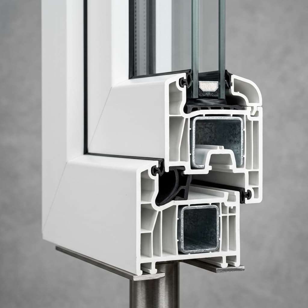 Cutaway diagram of a multi-chambered uPVC window profile