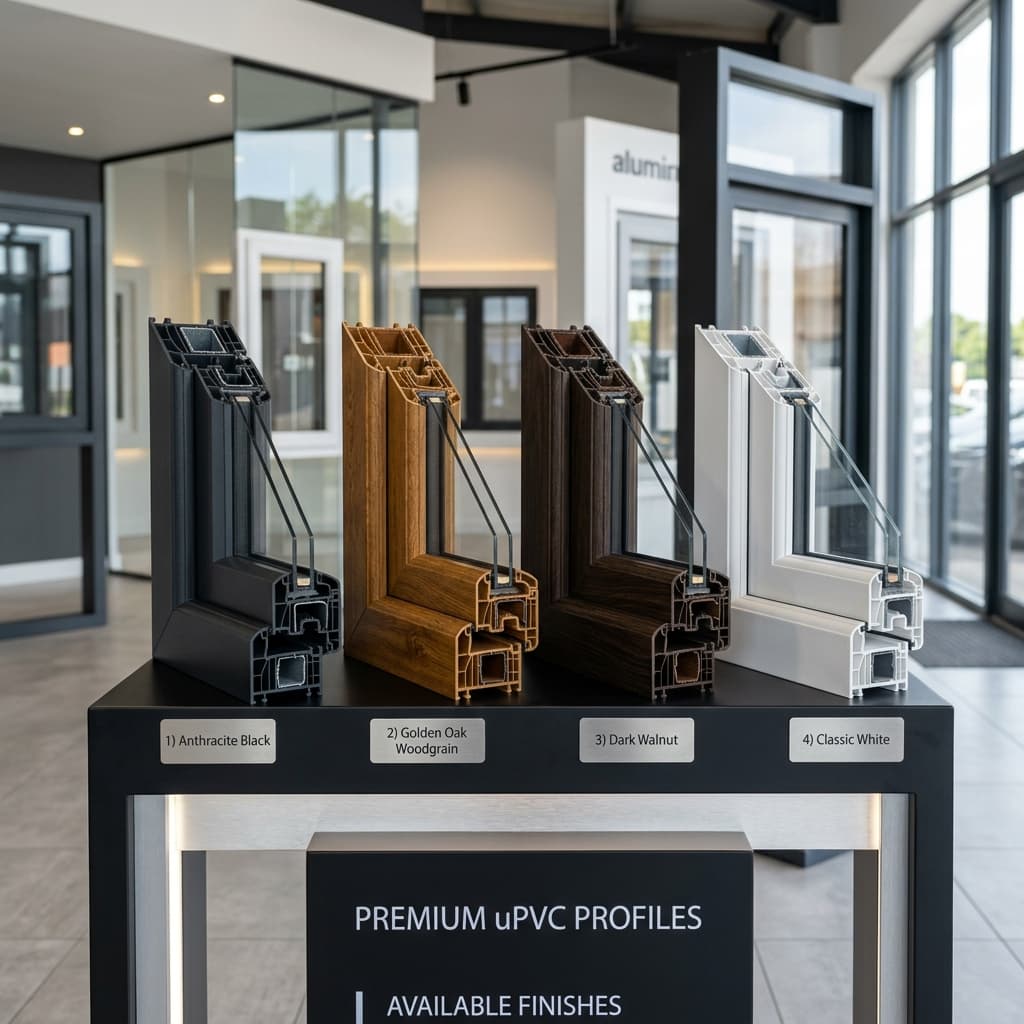 uPVC window color finishes display for apartments