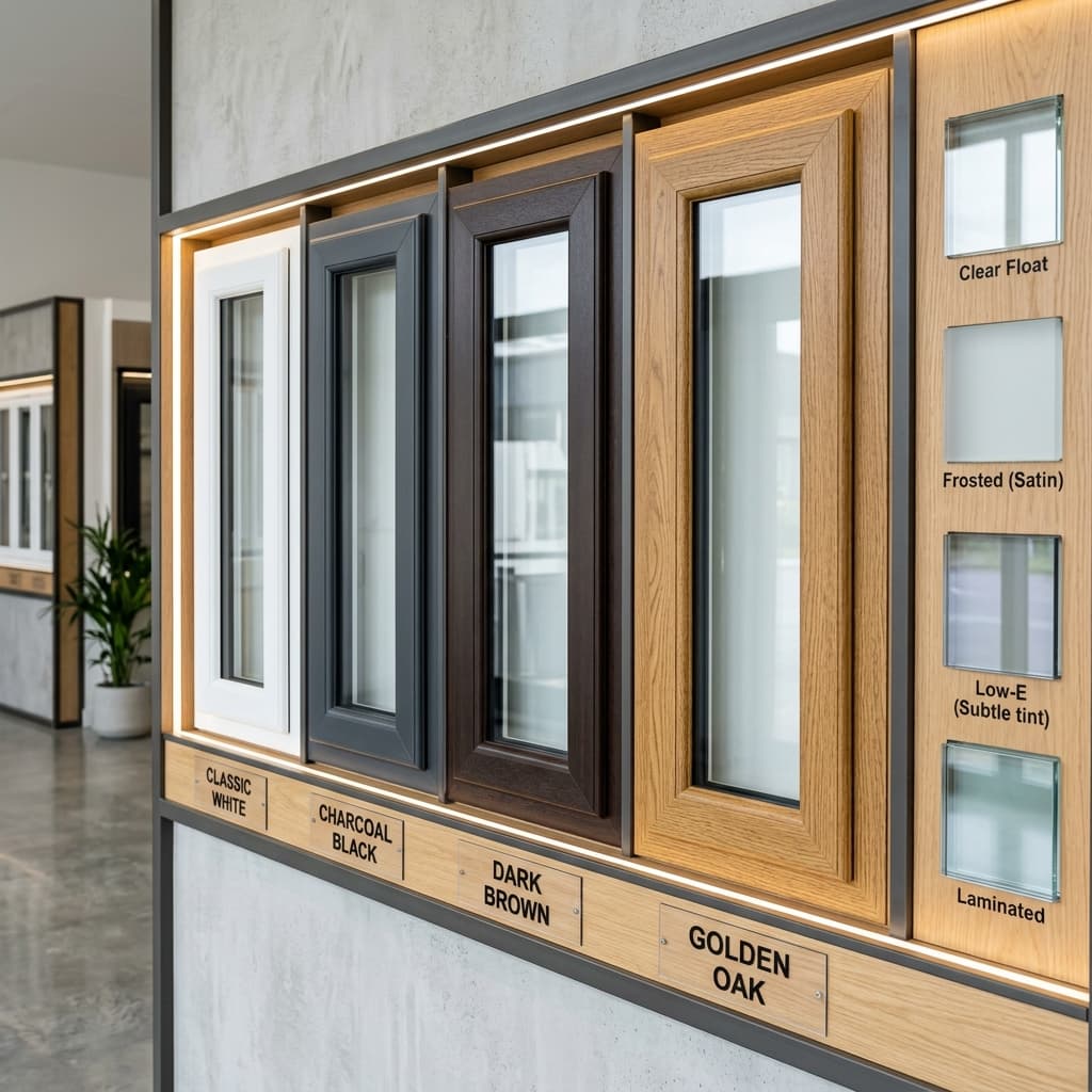 uPVC frame color finishes and glass options