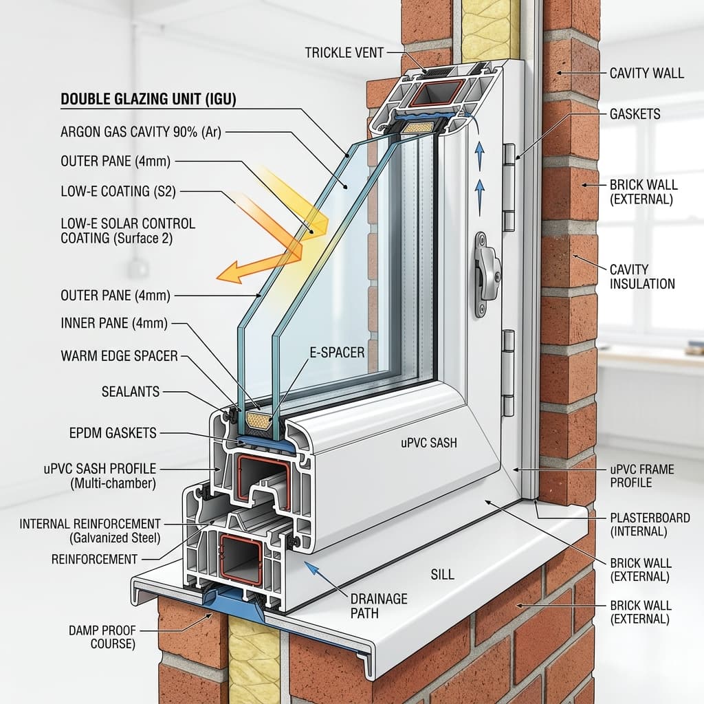 uPVC window double glazing energy efficiency cutaway