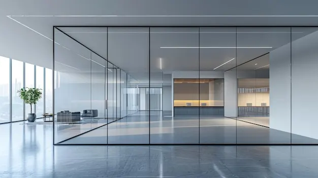 High-end acoustic office glass partitions with lock hardware